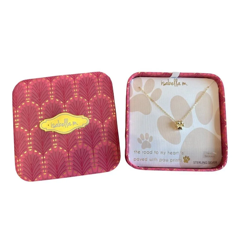 NEW Isabella M. Paw Print Charm Gold over Sterling Silver 16 + 2" Necklace - Picture 2 of 4